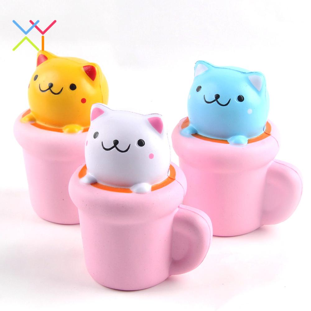 Jumbo slow rising squishies cup cat stress relief kawaii squeeze toys animal series for kids