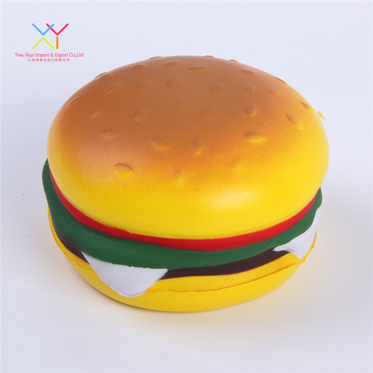 Factory Supplier PU Foam Cute Hamburger Shape Promotional Stress Ball wholesale food stress ball