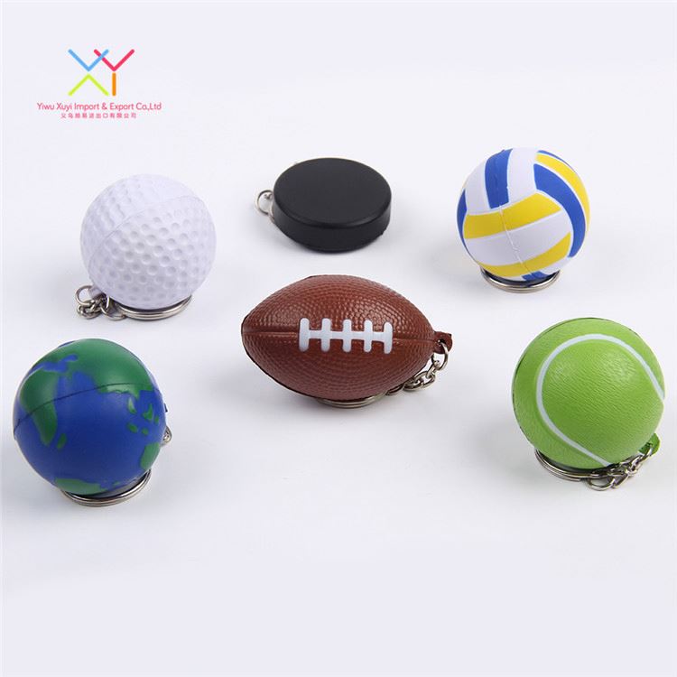 Anti cheap pu foam keychain stress toy ball, keychain stress ball with different sports ball shape