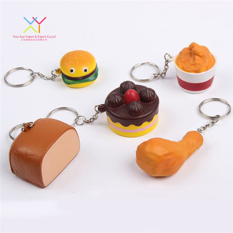 Various of small gifts keychain stress ball, kawaii fruit food cake bread keychain stress ball