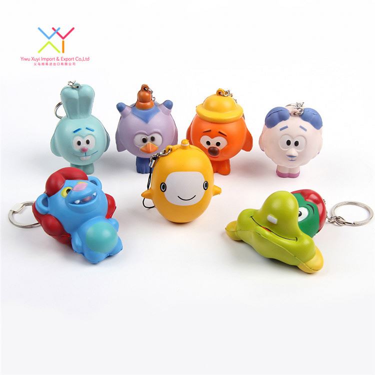 Lovely cartoon character shape keychain stress ball, colorful promotion keychain stress ball