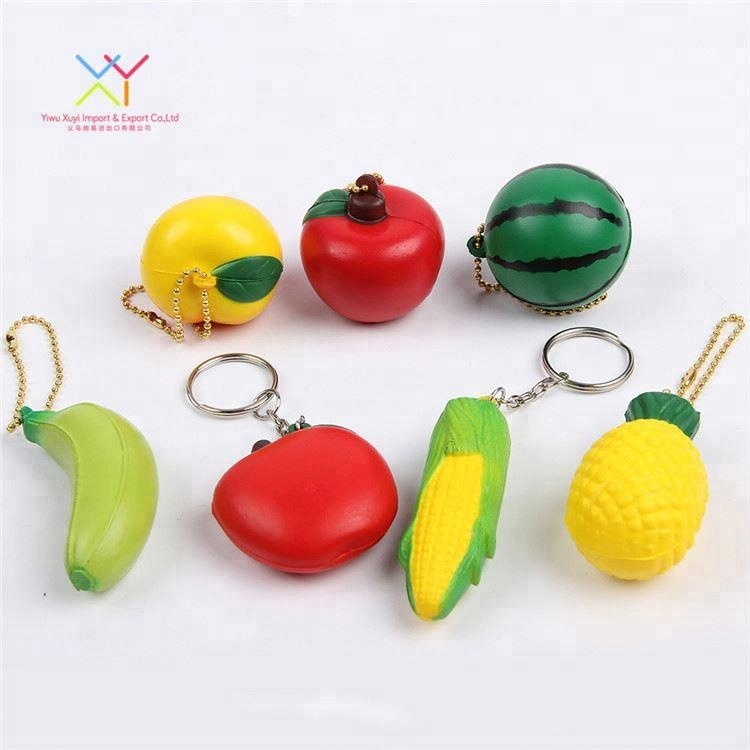various fruit shape antistress toy keychain stress ball, wholesale custom anti stress ball manufacture